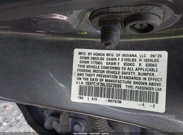 19XFC1F36LE022699 2020 HONDA CIVIC Серый Вид подкапотного пространства
