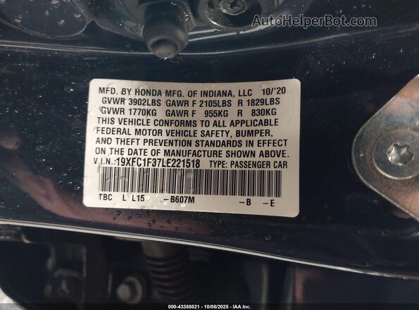 19XFC1F37LE221518 2020 HONDA CIVIC Синий Вид подкапотного пространства