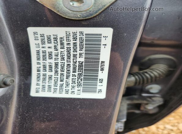 19XFC2F69LE009042 2020 HONDA CIVIC Gray Widok komory silnika