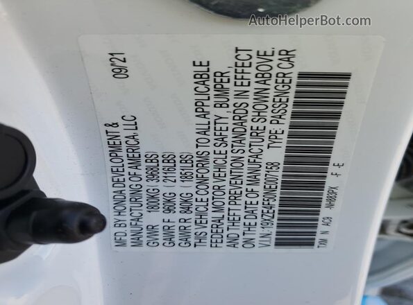 19XZE4F50NE007158 2022 HONDA INSIGHT White Widok komory silnika
