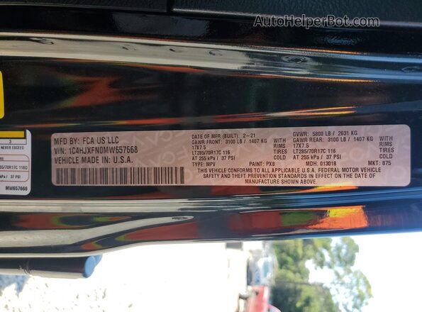 1C4HJXFN0MW657668 2021 JEEP WRANGLER Black Սալոնի 360 աստիճան տեսք