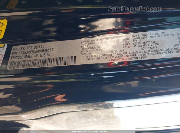 1C4HJXFNXMW546187 2021 JEEP WRANGLER UNLIMITED Black Widok komory silnika