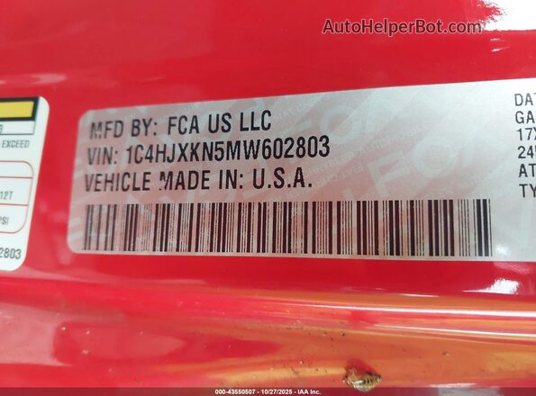 1C4HJXKN5MW602803 2021 JEEP WRANGLER UNLIMITED Red 