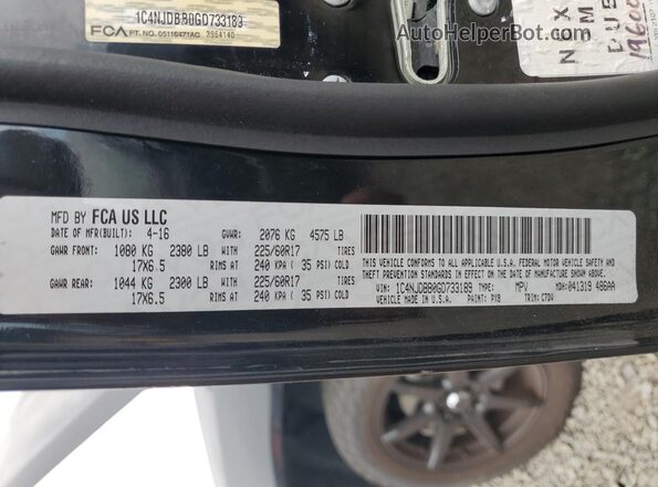 1C4NJDBB0GD733189 2016 JEEP COMPASS Black VIN კოდის სტიკერის ხედი