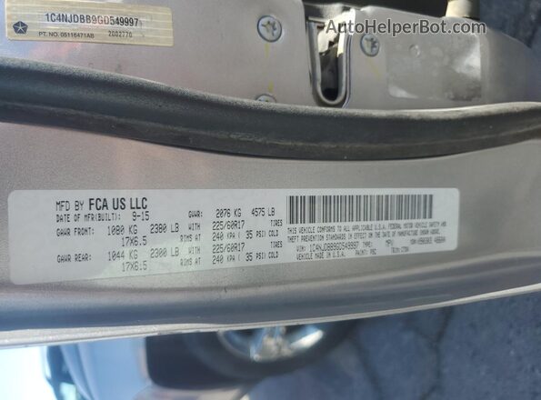1C4NJDBB9GD549997 2016 JEEP COMPASS Silver VIN կոդի պիտակի տեսք