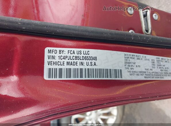1C4PJLCB5LD653348 2020 JEEP CHEROKEE Red Вид підкапотного простору