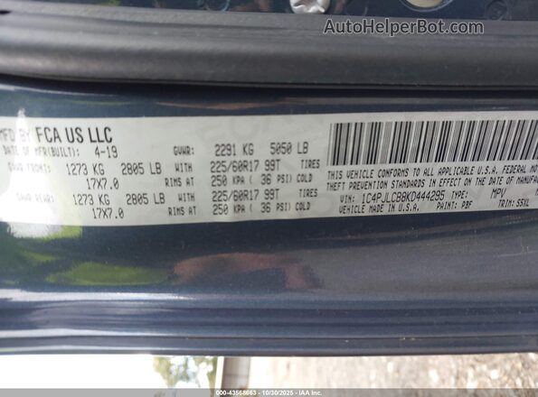 1C4PJLCB8KD444295 2019 JEEP CHEROKEE Blue Widok komory silnika