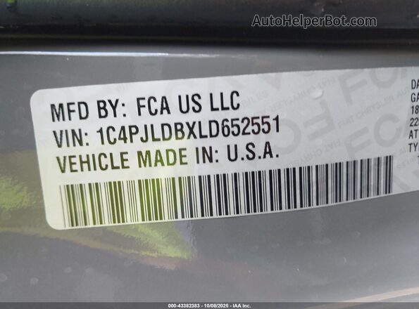 1C4PJLDBXLD652551 2020 JEEP CHEROKEE Серый Вид подкапотного пространства