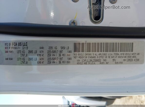 1C4PJLLB4LD580652 2020 JEEP CHEROKEE Белый Вид подкапотного пространства