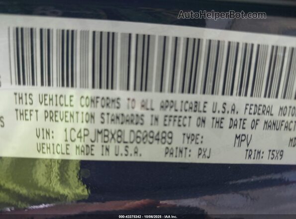 1C4PJMBX8LD609489 2020 JEEP CHEROKEE Black ძრავის განყოფილების ხედი