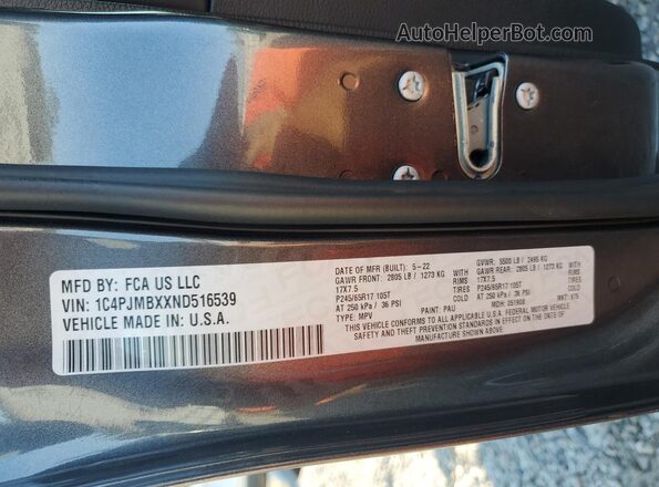 1C4PJMBXXND516539 2022 JEEP CHEROKEE Charcoal Vista de la etiqueta del VIN