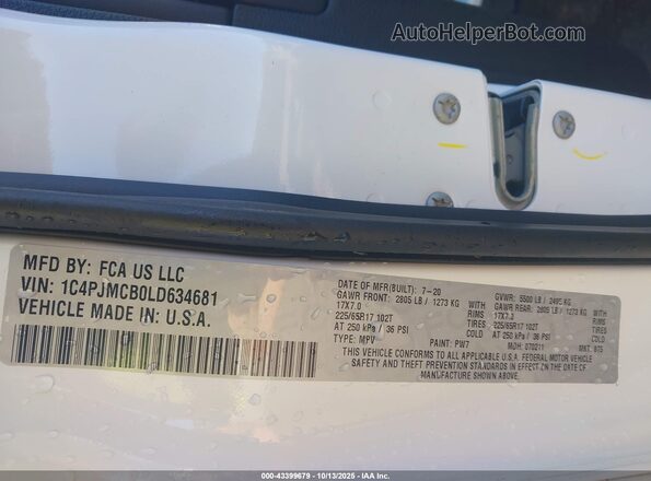1C4PJMCB0LD634681 2020 JEEP CHEROKEE White Շարժիչի բաժամունքի տեսք