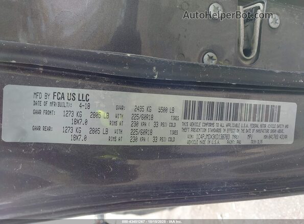 1C4PJMDX3KD138783 2019 JEEP CHEROKEE Gray Vista del compartimento del motor