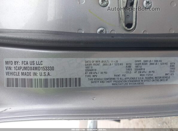 1C4PJMDX4MD153330 2021 JEEP CHEROKEE Silver Widok komory silnika