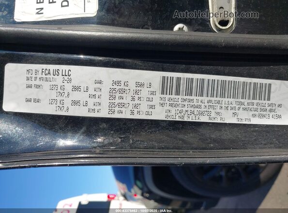 1C4PJMLB4LD602722 2020 JEEP CHEROKEE Черный Вид подкапотного пространства