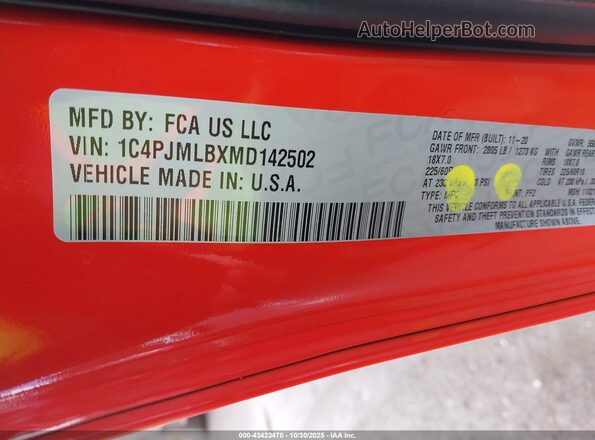 1C4PJMLBXMD142502 2021 JEEP CHEROKEE Orange Widok komory silnika