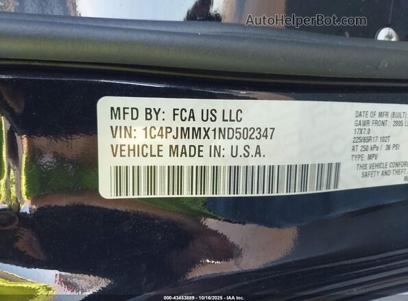 1C4PJMMX1ND502347 2022 JEEP CHEROKEE Black Widok komory silnika