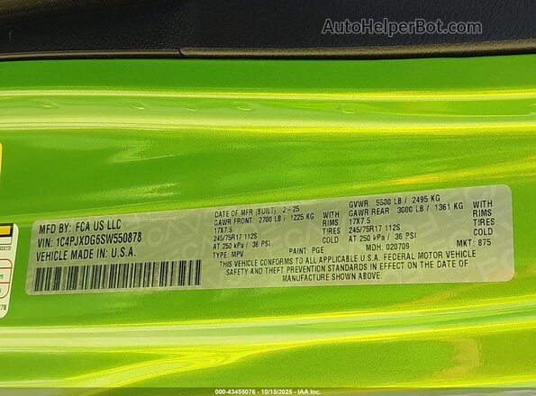1C4PJXDG6SW550878 2025 JEEP WRANGLER Black Շարժիչի բաժամունքի տեսք