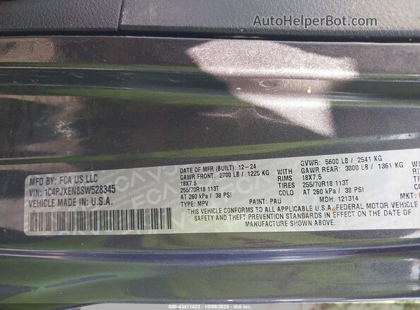 1C4PJXEN8SW528345 2025 JEEP WRANGLER Gray Вид підкапотного простору