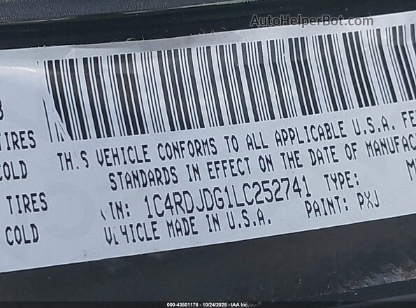 1C4RDJDG1LC252741 2020 DODGE DURANGO Black Widok komory silnika