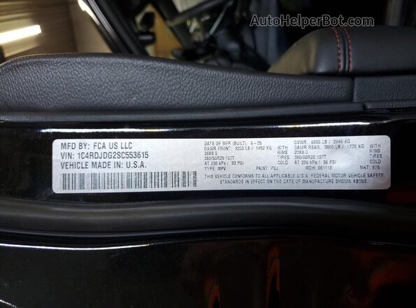 1C4RDJDG2SC553615 2025 DODGE DURANGO Черный Панорамный вид салона 360°