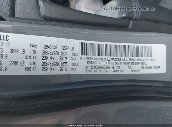 1C4RJEAG0KC690136 2019 JEEP GRAND CHEROKEE Серый Вид подкапотного пространства
