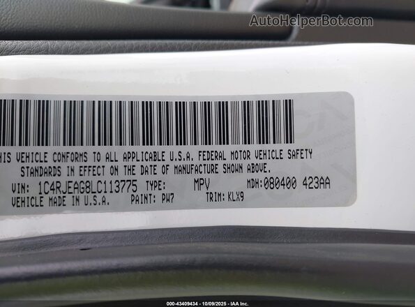 1C4RJEAG8LC113775 2020 JEEP GRAND CHEROKEE White ძრავის განყოფილების ხედი