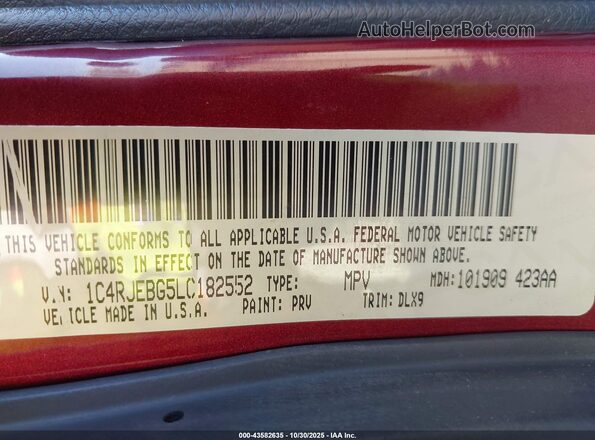 1C4RJEBG5LC182552 2020 JEEP GRAND CHEROKEE Maroon Engine compartment view