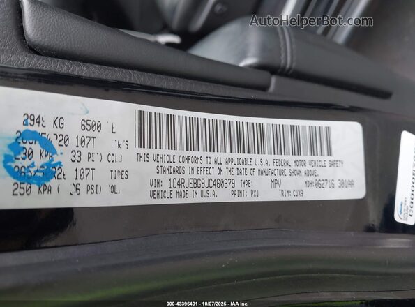 1C4RJEBG9JC460379 2018 JEEP GRAND CHEROKEE Black Engine compartment view