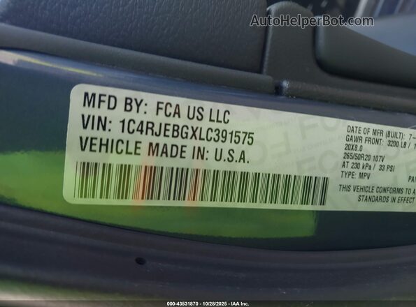 1C4RJEBGXLC391575 2020 JEEP GRAND CHEROKEE Синий Вид подкапотного пространства