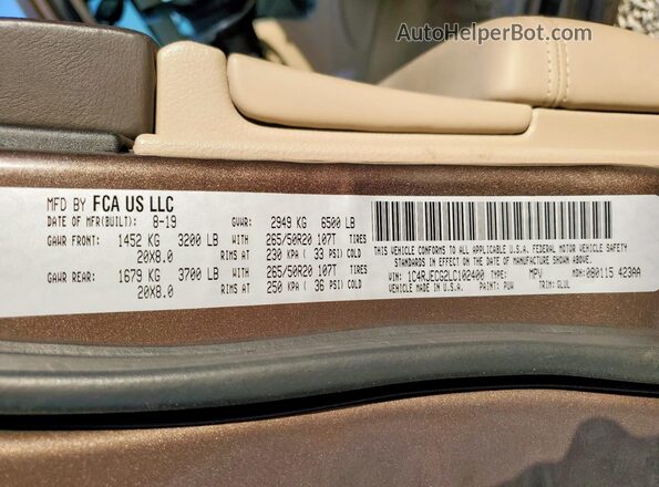 1C4RJECG2LC102400 2020 JEEP GRAND Brown Widok naklejki z numerem VIN