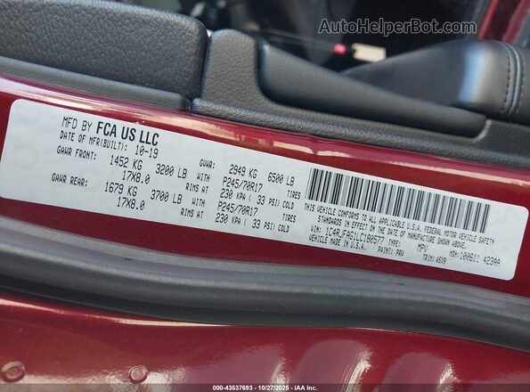 1C4RJFAG1LC180577 2020 JEEP GRAND CHEROKEE Красный Вид подкапотного пространства