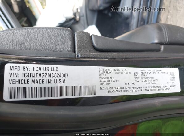 1C4RJFAG2MC824007 2021 JEEP GRAND CHEROKEE Black Вид підкапотного простору