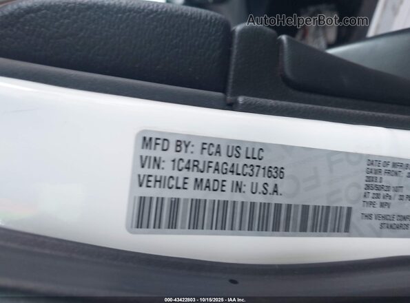 1C4RJFAG4LC371636 2020 JEEP GRAND CHEROKEE White Engine compartment view