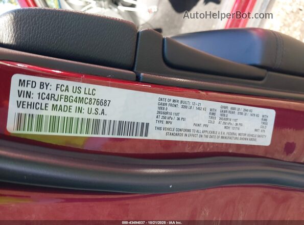 1C4RJFBG4MC876687 2021 JEEP GRAND CHEROKEE Red ძრავის განყოფილების ხედი