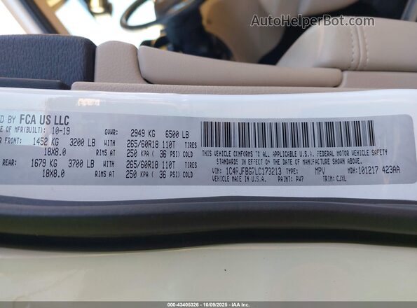 1C4RJFBG7LC173213 2020 JEEP GRAND CHEROKEE White Շարժիչի բաժամունքի տեսք
