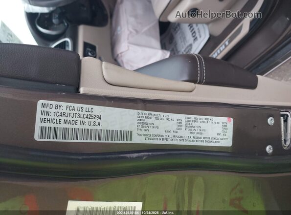 1C4RJFJT3LC425294 2020 JEEP GRAND CHEROKEE Серый Вид подкапотного пространства