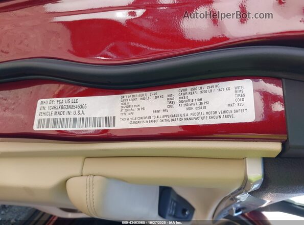 1C4RJKBG3N8545306 2022 JEEP GRAND CHEROKEE L Red Շարժիչի բաժամունքի տեսք