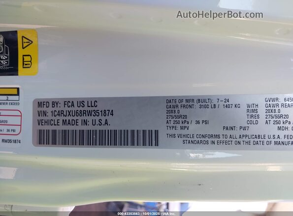 1C4RJXU68RW351874 2024 JEEP WRANGLER White Շարժիչի բաժամունքի տեսք