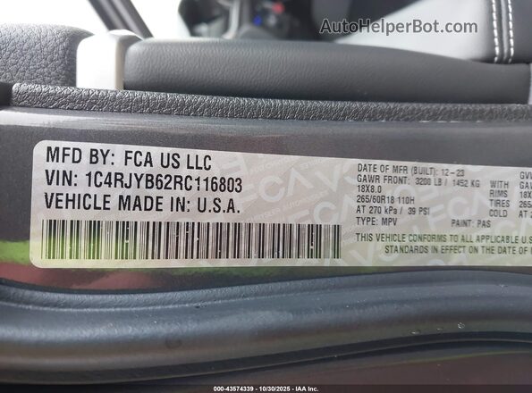 1C4RJYB62RC116803 2024 JEEP GRAND CHEROKEE 4XE Gray Շարժիչի բաժամունքի տեսք