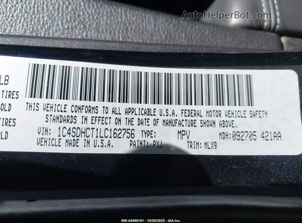 1C4SDHCT1LC162756 2020 DODGE DURANGO Black Engine compartment view