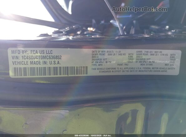 1C4SDJCT0MC636852 2021 DODGE DURANGO Black Engine compartment view
