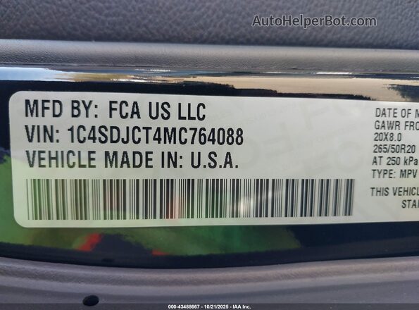 1C4SDJCT4MC764088 2021 DODGE DURANGO Черный Вид подкапотного пространства