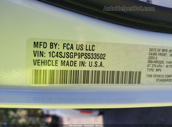 1C4SJSGP9PS533502 2023 JEEP GRAND WAGONEER L White Շարժիչի բաժամունքի տեսք