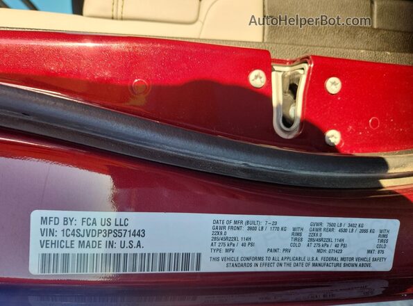 1C4SJVDP3PS571443 2023 JEEP WAGONEER Red Vista interior de 360 grados