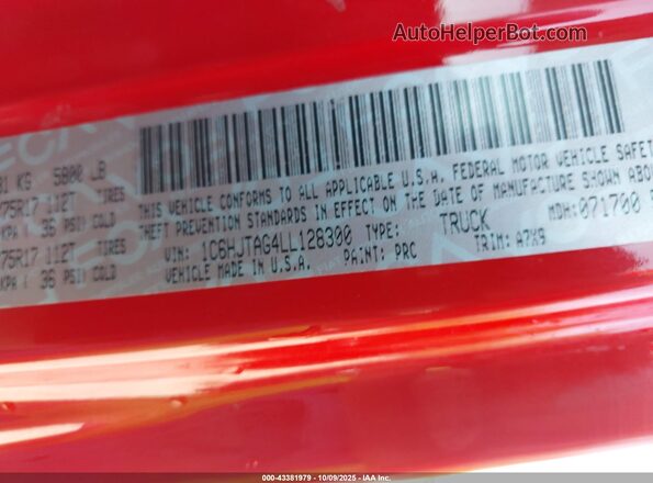 1C6HJTAG4LL128300 2020 JEEP GLADIATOR Red Вид підкапотного простору