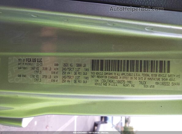 1C6HJTAG4LL160275 2020 JEEP GLADIATOR Silver Вид підкапотного простору