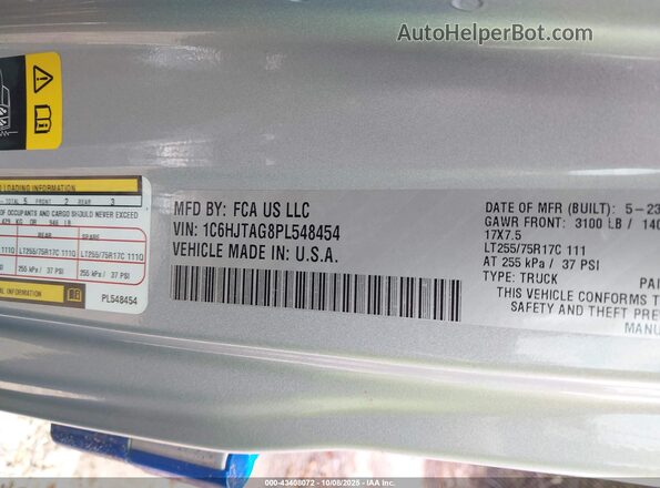 1C6HJTAG8PL548454 2023 JEEP GLADIATOR Gray Вид підкапотного простору