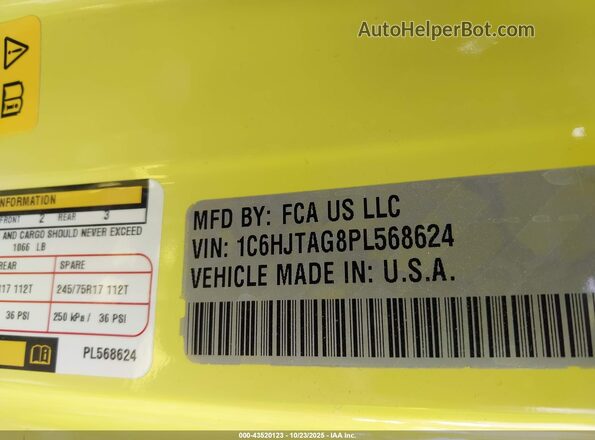 1C6HJTAG8PL568624 2023 JEEP GLADIATOR Yellow Engine compartment view