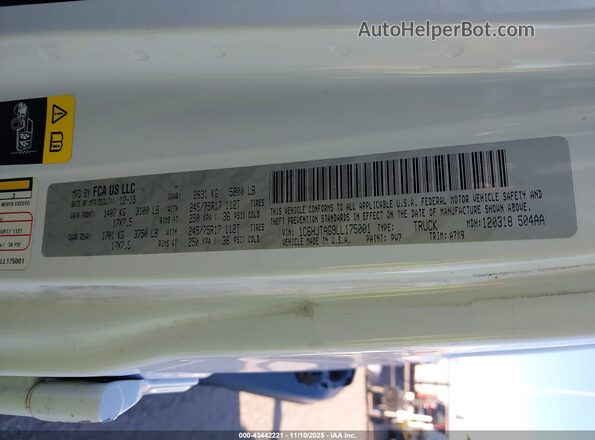 1C6HJTAG9LL175001 2020 JEEP GLADIATOR White Engine compartment view